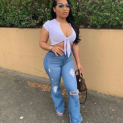 Slim Thick Black Women, Hip hop fashion, Mom jeans: Ripped Jeans,  Slim-Fit Pants,  Mom jeans,  Slim Women  