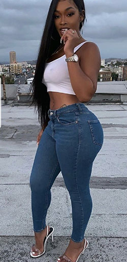 Black Girls In Tight Jeans, Boyfriend Jeans (plus), Slim-fit pants: Crop top,  Slim-Fit Pants,  Stiletto heel,  Casual Outfits,  Tight Jeans Outfit  