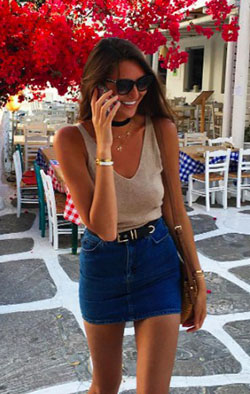 Eye catching denim skirt outfits: Denim skirt,  Jean jacket,  Skirt Outfits,  Casual Outfits  