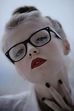 Girls with glasses and red lipstick: Nail Polish,  Nerdy Glasses  