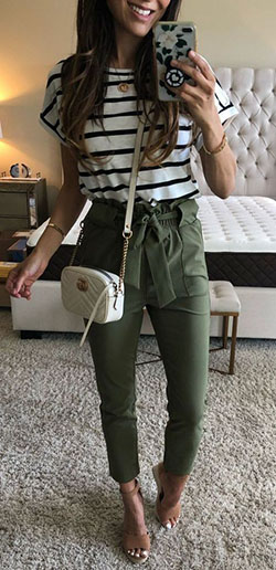 Casual Outfit Ideas For Twinset Striped Trousers, Casual wear: Casual Outfits,  Crop top,  Slim-Fit Pants,  Informal wear  