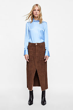 Corduroy Skirt Outfit, Twinset Long Skirt, Zara ZW PREMIUM: Long Skirt,  Skirt Outfits  