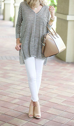 Outfits With White Denim, Style Stripes, Pattern M: White Denim Outfits  