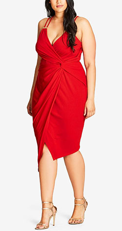 Plus Size Faux-Wrap Bodycon Dress Cute Cocktail Outfit For Plus Size Women: Plus size outfit,  Cute Cocktail Dress,  Cocktail Party Outfits,  Plus Size Party Outfits,  Plus Size Cocktail Attire  