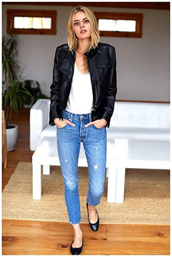 Fashionable Spring Outfit Ideas For 2020, Leather jacket, Casual wear: Leather jacket,  Slim-Fit Pants,  Boot Outfits,  Spring Outfits,  Casual Outfits,  Black Leather Jacket  