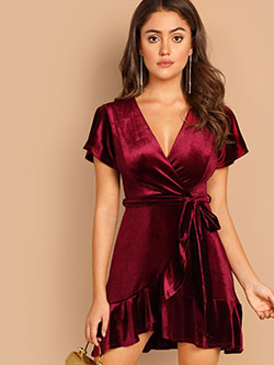 Red velvet dress short, Cocktail dress: Cocktail Dresses,  Wrap dress,  Velvet Outfits  