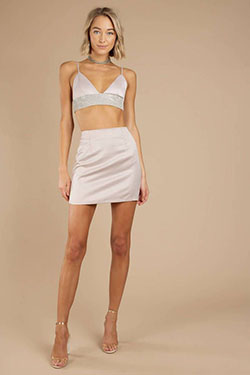 Cheap and best champagne mini skirt, Crop top: Cocktail Dresses,  Crop top,  Pencil skirt,  Mini Skirt Outfit  