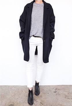 Outfits With White Denim, Polo coat, Washed-out Jeans: Washed-Out Jeans,  Minimalist Fashion,  White Denim Outfits  