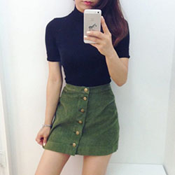 Green denim skirt outfit: Denim skirt,  Skirt Outfits  