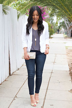 Cute White blazer casual outfit, Casual wear: High-Heeled Shoe,  Business casual,  Blazer Outfit,  Casual Outfits,  White Blazer  