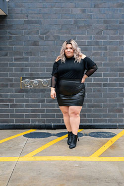 Plus Size Short Leather Skirt Outfits: Fashion week,  Leather Dress,  Leather Skirt Outfit,  Plus size outfit  