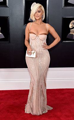 BEBE REXHA in La Perla at the 2018 Grammys, Red Carpet Looks: Red Carpet Hairstyle,  Red Carpet Pictures,  Red Carpet Dresses,  Award Functions,  Red Carpet Photos,  Grammys  