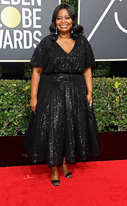 OCTAVIA SPENCER in Tadashi Shoji at the 2018 Golden Globes, Red Carpet Looks: Celebrity Fashion,  celebrity pictures,  Red Carpet Hairstyle,  Red Carpet Pictures,  Red Carpet Dresses,  Beautiful Celebs Pics,  Golden  