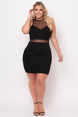 Plus Size Sleeveless Mesh Contrast Dress – Black | Summer Outfit Ideas 2020: Outfit Ideas,  Black,  summer outfits,  Dresses Ideas  