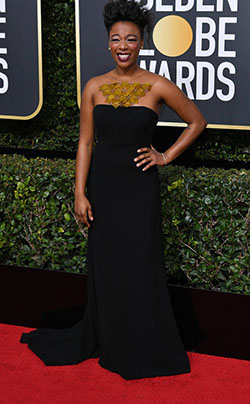 SAMIRA WILEY in Romona Keveza at the 2018 Golden Globes, Red Carpet Hollywood: Celebrity Fashion,  celebrity pictures,  Bet Award,  Red Carpet Hairstyle,  Red Carpet Dresses,  Hollywood,  Golden  