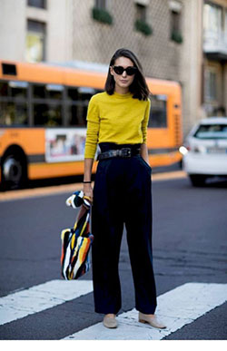 Classy Bright Yellow Yellow Top With Black Pant: Spring Outfits,  yellow outfit,  Yellow Outfits Girls,  yellow top  