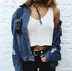 Cute outfits with jean jackets: Crop top,  Jean jacket,  Casual Outfits,  Denim jacket  