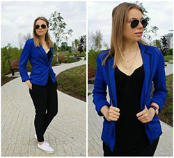 Outfit blazer azul rey mujer: Navy blue,  Royal blue,  Blazer Outfit,  Electric blue,  Casual Outfits  