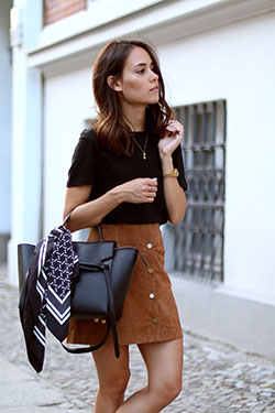 Brown skirt black top, Casual wear: Skirt Outfits,  Casual Outfits  