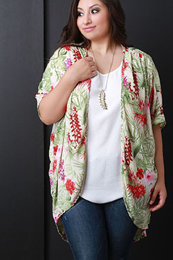Elegant Plus Size Tropical Kimono For Summer: kimono outfits,  Kimono Outfit Ideas,  Trendy Shurg Outfit  