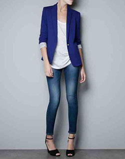 Blue Blazer Outfit Women: Blazer Outfit,  tailored suit,  Casual Outfits  