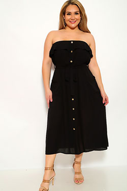 Black Strapless Plus Size Party Outfit: 