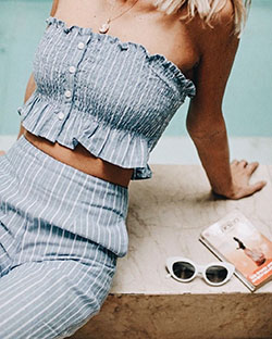 Striped Pant Outfit, FAITHFULL THE BRAND, Ulla Johnson: Crop top,  Tube top,  Casual Outfits,  Ulla Johnson,  Pant Outfits  