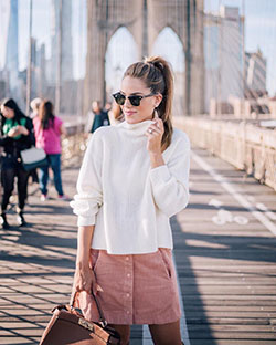 Winter outfits with pink skirt: winter outfits,  Skater Skirt,  Skirt Outfits,  Sam Edelman,  Cashmere wool,  Casual Outfits  