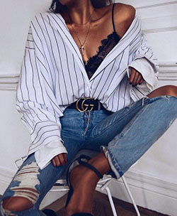 Oversized Ripped Jeans Baddie Outfits: Bralette Outfits,  Bralette Attire,  Bra Outfit,  Bralette Blouse,  Bralette Crop Top,  Bra Bralette Outfits  