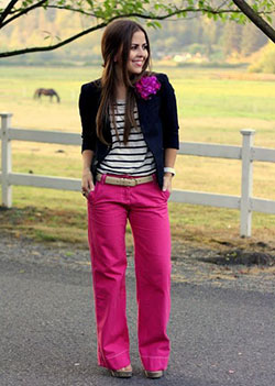 Casual Pink Pant Outfit Women: Casual Winter Outfit,  Cute outfits,  Pink Jeans,  Pink Pant,  Pink Outfits Ideas  