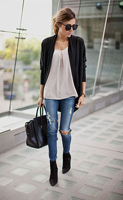 Style black suede ankle boots: Boot Outfits,  Casual Outfits,  Long Cardigan Outfits,  Short Boots  