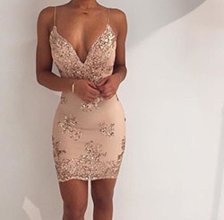 Rose gold fitted dress, Party dress: party outfits,  Cocktail Dresses,  Evening gown,  Spaghetti strap,  Night Out Outfits  