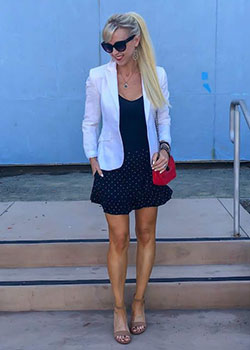 White Blazer Outfit, Polka dot: Blazer Outfit  