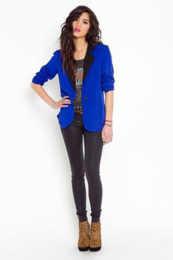 Chilling ideas cobalt blue, Polo neck: Polo neck,  Blazer Outfit,  Street Style  