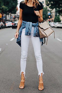 Casual Outfit Ideas, High Rise Coated, Slim-fit pants: Casual Outfits,  Jean jacket,  Slim-Fit Pants  