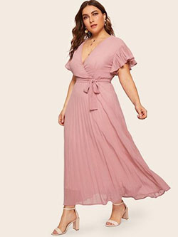 Plus Surplice Front Pleated Dress [swdress01190404206] - $50.00 Lovely Cocktail Outfit For Plus-Size Girls: Cute Cocktail Dress,  Cocktail Outfits Summer,  Plus Size Party Outfits,  Cocktail Plus-Size Dress  
