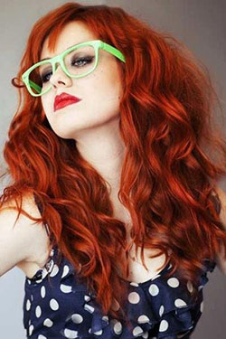 Red curly hair with bangs: Bob cut,  Long hair,  Hair Color Ideas,  Hairstyle Ideas,  Red hair,  Nerdy Glasses  