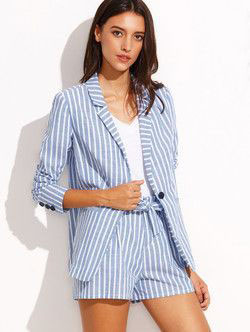 Striped blazer and shorts set: Casual Outfits,  Suit Outfits  