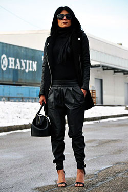 Black baggy leather pants: Jogger Outfits  