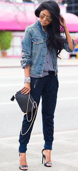 Denim jacket with blue pants: Jean jacket,  Slim-Fit Pants,  shirts,  Casual Outfits,  Joggers Outfit  