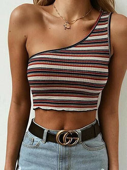 Shoulder one sided shirt, Crop top: Casual Outfits,  Spaghetti strap,  Crop top,  Sleeveless shirt  