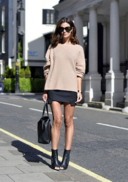 Black peep toe boots outfit: Boot Outfits,  Skirt Outfits,  Peep-Toe Shoe,  Street Style  