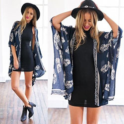 Black dress with kimono, Casual wear: kimono outfits,  Casual Outfits,  kimono sleeve  