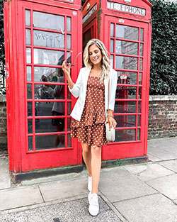 White Blazer Outfit, Polka dot: Blazer Outfit  