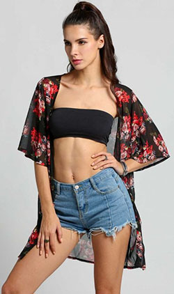 The Latest Fashion Trends & Outfit Ideas!! fashion model, Tube top: Tube top,  Floral-Print Kimono  