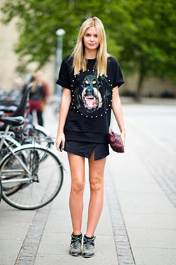 Perfect look givenchy street style, Street fashion: Skirt Outfits,  Printed T-Shirt,  Haute couture,  Street Style  