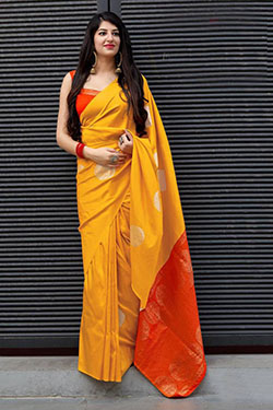 Yellow color plain soft silk saree with blouse: Lifestyle,  FASHION,  Indian Fashion,  Hot Girls In Saree  