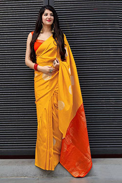 Yellow color plain soft silk saree with blouse: Lifestyle,  FASHION,  Hot Girls In Saree  