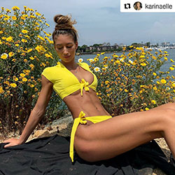 yellow fashion collection with bikini, photoshoot poses, woman thighs: 