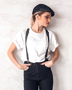 Black and white t-shirt, fashion wear, suspenders: Cute Hairstyles,  Black And White Outfit  